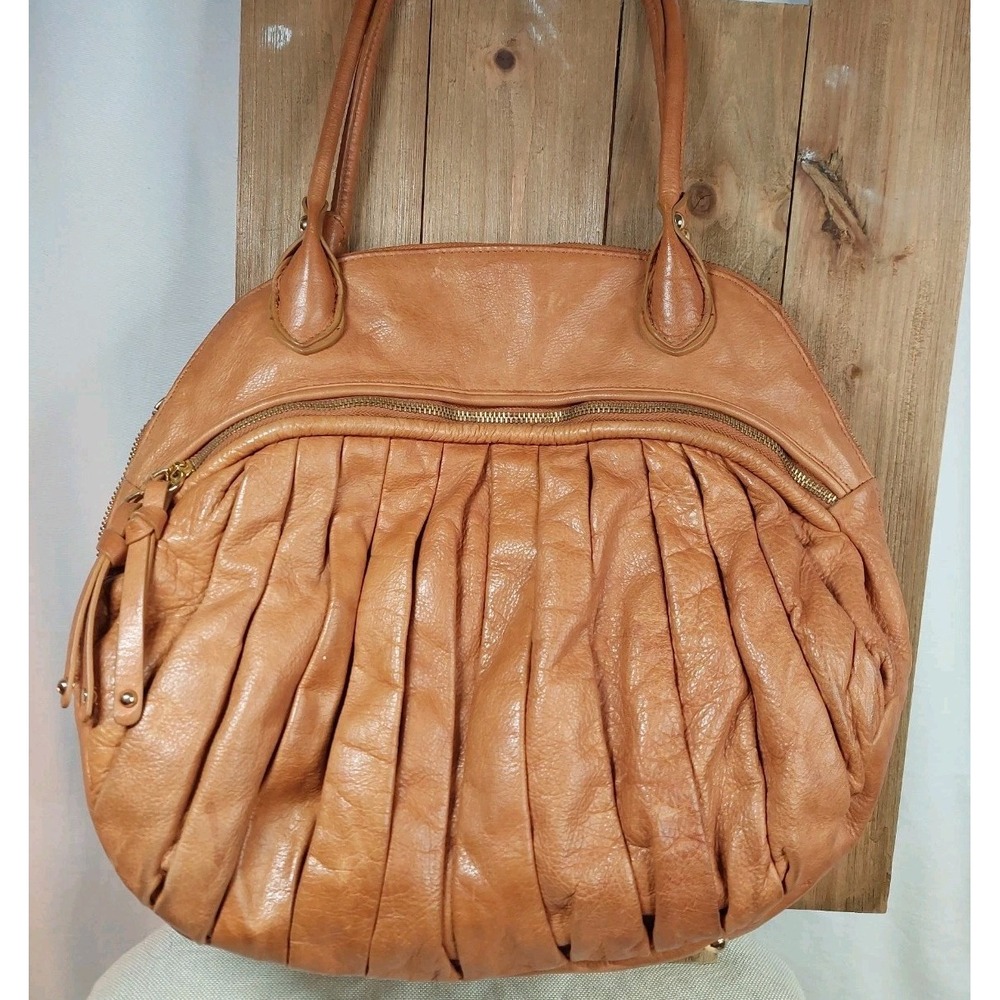 Sabina Leather Pleated Slouchy Boho Hobo Olsen Twin Y2K Large Tan Brown Purse